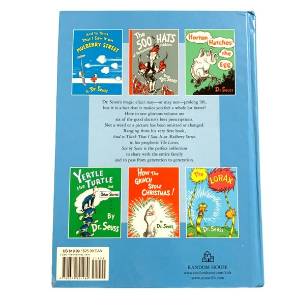 Six by Seuss Book of 6 Stories by Dr. Seuss Book Hardcover Illustrated 1991 - Picture 2 of 11